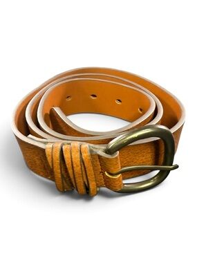 Cognac Brown Faux Leather Belt Size L Antique Brass Buckle